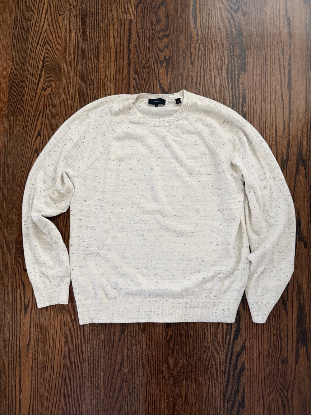 Vince Men’s Large Cream Speckled Cotton Wool Crewneck Sweater